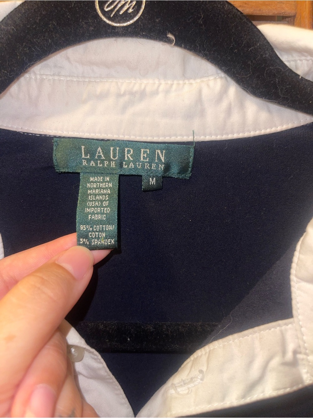 Lauren Ralph Lauren Cotton Navy Long-Sleeve Polo with White Collar - Picture 5 of 6